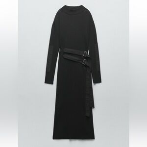 Zara Black Long Sleeve Mock Neck Sheath Dress